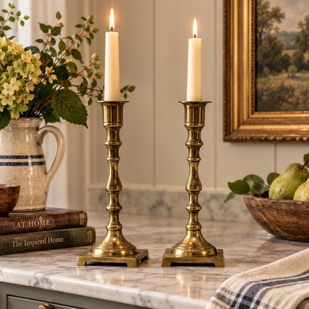 Brass Candlestick Holders Pair A&G Hong Kong Taper Candle Holders Square Base